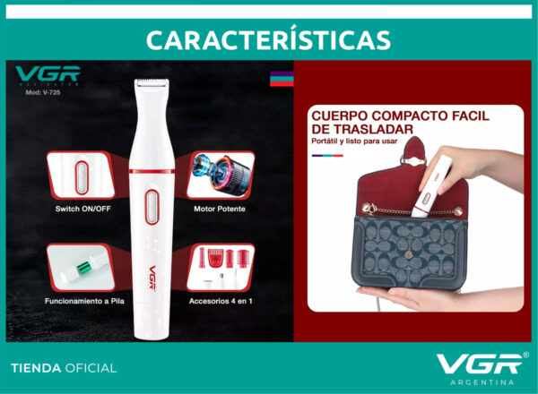 Afeitadora Vgr V-725 Mujer Cejas Cuerpo Nariz Sin Dolor Usb - Image 5