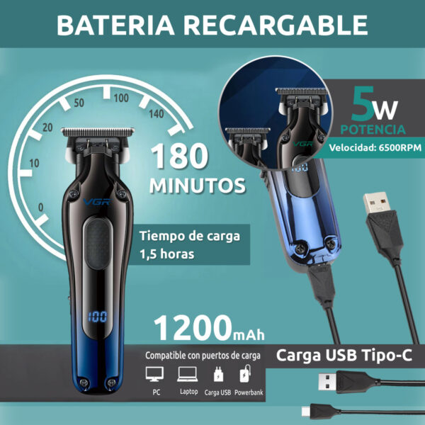 Máquina Corta Pelo Trimmer acero titanio VGR V-998 Usb AFA - Image 3
