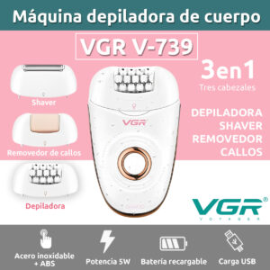 Depiladora Eléctrica Mujer Afeitadora Callos 3en1 Vgr V-739