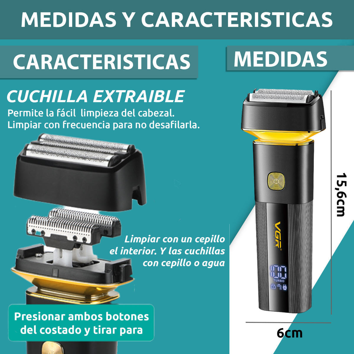Afeitadora Eléctrica 2en1 Trimmer VGR V-355 Usb Turbo IPX6 - Image 7