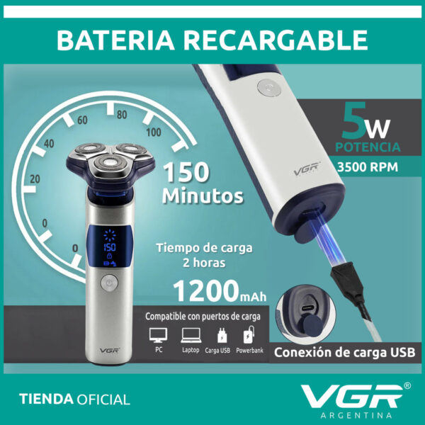 Afeitadora Eléctrica Hombre Shaver VGR V-328 Impermeable Blanco - Image 3