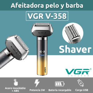 Afeitadora Eléctrica 2en1 Trimmer VGR V-358 Usb 4 Hojas IPX7