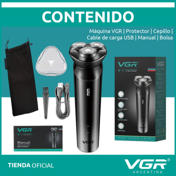 Afeitadora Eléctrica Hombre Shaver VGR V-312 Usb Inalámbrica Negro - Image 8