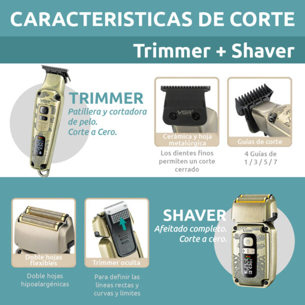 Cortadora Pelo Afeitadora Barba Set 2en1 VGR V-641 Metal Usb - Image 5