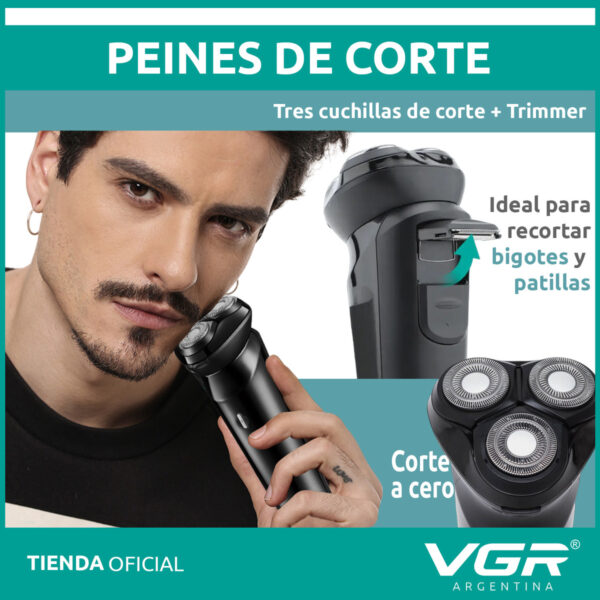 Afeitadora Eléctrica Hombre Shaver VGR V-312 Usb Inalámbrica Negro - Image 5