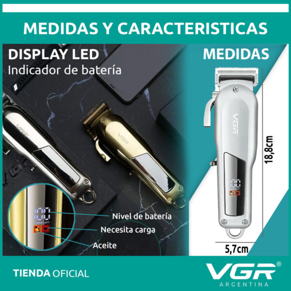 Máquina de Cortar Pelo VGR V-278 Metal Inalámbrica Usb Dorado - Image 7