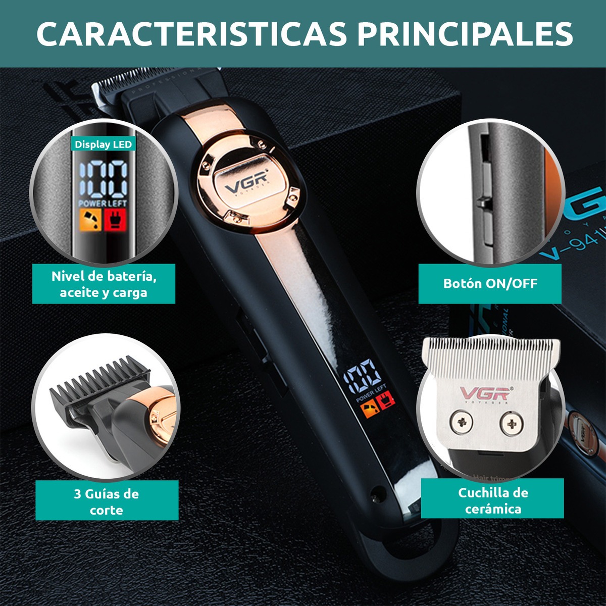 Máquina Patillera Trimmer Corta Pelo VGR V-941 Usb Turbo - Image 4