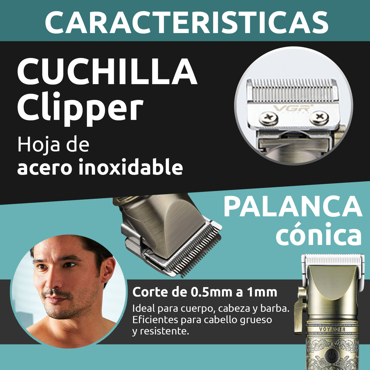 Máquina Cortar Pelo Profesional VGR V-697 Metal Usb 8 Peines - Image 6