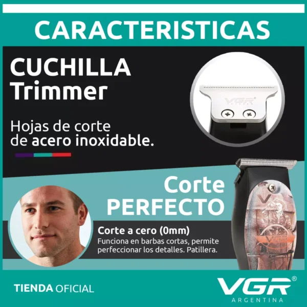 Máquina Cortar Pelo Patillera VGR V-953 Inalámbrica Usb Oceano - Image 6