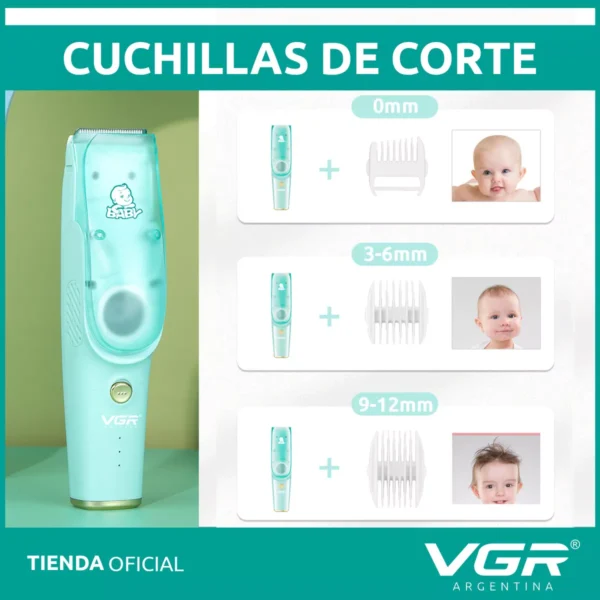 Máquina Cortar Pelo Patillera Niños Bebés Vgr V-151 Cerámica Verde - Image 5