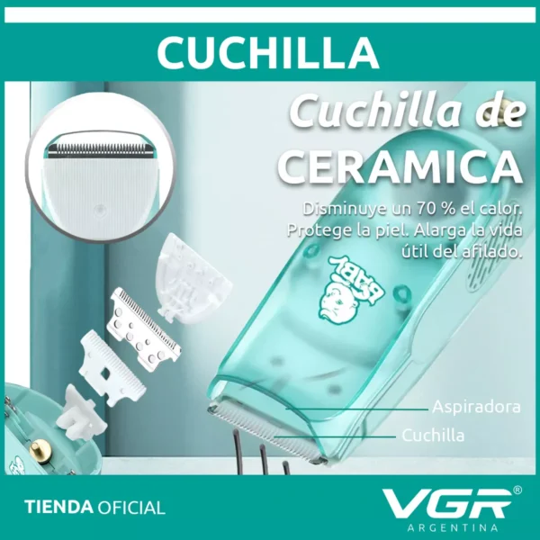 Máquina Cortar Pelo Patillera Niños Bebés Vgr V-151 Cerámica Verde - Image 6