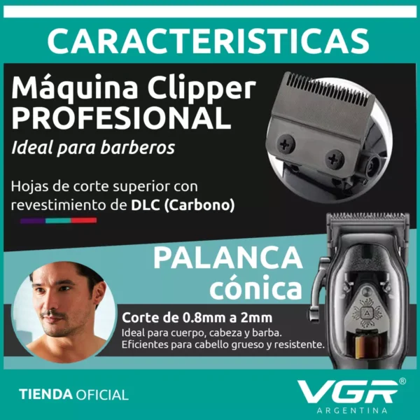 Máquina de Cortar Pelo VGR V-653 Recargable Profesional Usb Negro - Image 6