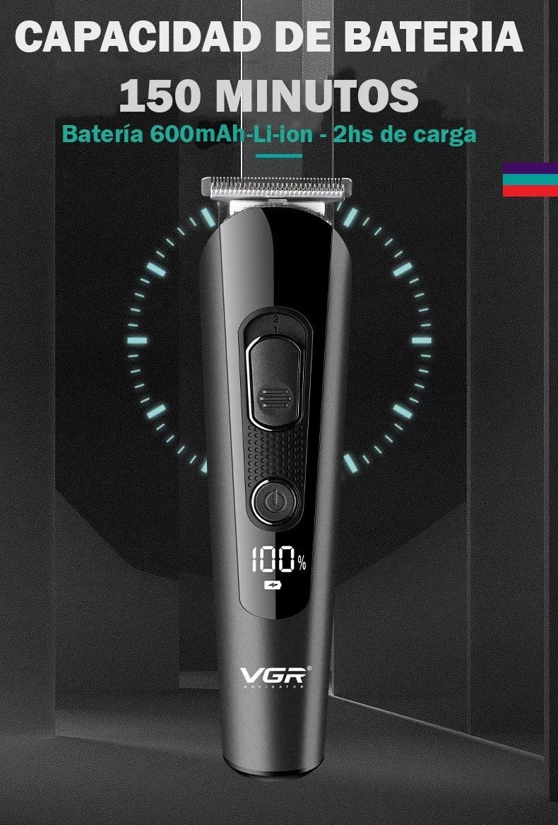 Maquina Corta Pelo Barba Vgr V-175 Grooming 5 En 1 Led Usb Negro - Image 3