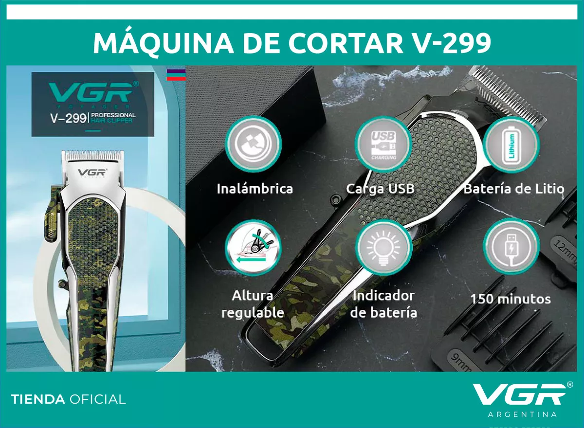 Cortadora De Pelo Barba Vgr V-299 Recargable Usb Camuflada - Image 3