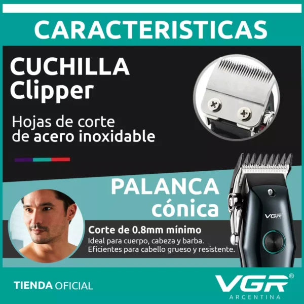 Máquina Cortar Pelo VGR V-969 Inalámbrica Recargable Usb Led Negro y Rojo VGR - Image 6