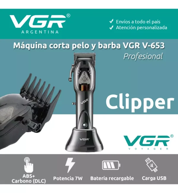 Máquina de Cortar Pelo VGR V-653 Recargable Profesional Usb Negro - Image 2