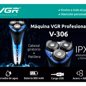 Afeitadora Electrica Shaver Rasuradora Recargable Vgr V-306 Azul/Negro