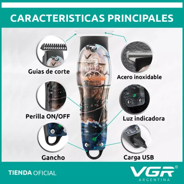 Máquina Cortar Pelo Patillera VGR V-953 Inalámbrica Usb Oceano - Image 4