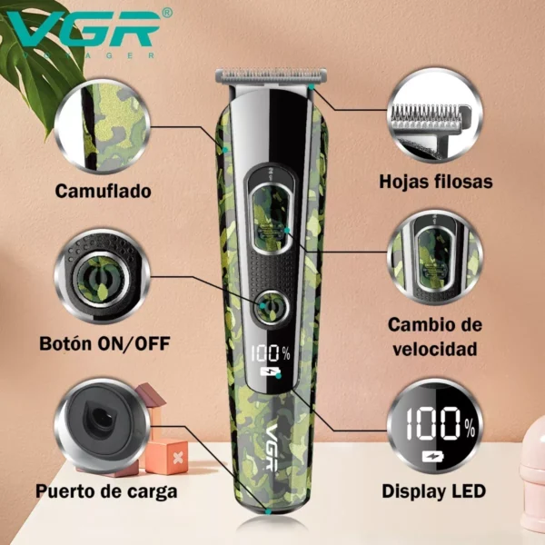 Maquina Corta Pelo Barba Vgr V-271 Dibujos Recargable Usb Camuflada - Image 4