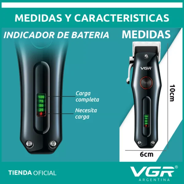 Máquina Cortar Pelo VGR V-969 Inalámbrica Recargable Usb Led Negro y Rojo VGR - Image 7