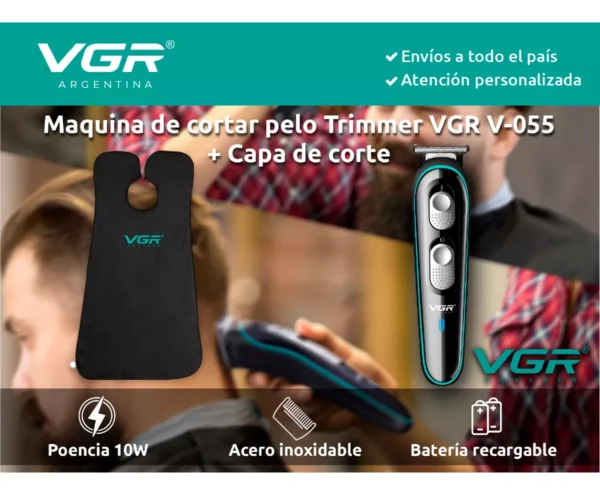 Maquina De Cortar Pelo Vgr V-055 Patillera + Capa Corte VGR - Image 2