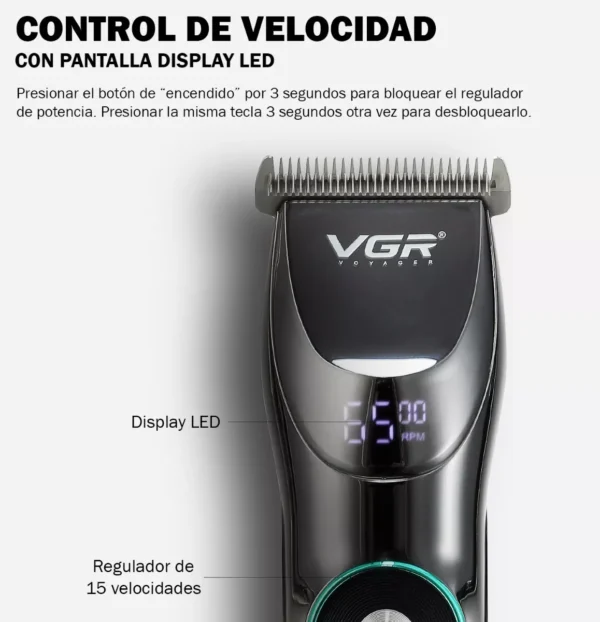 Cortadora De Pelo Barba Vgr V-256 Recargable 15 Velocidades Negro - Image 3