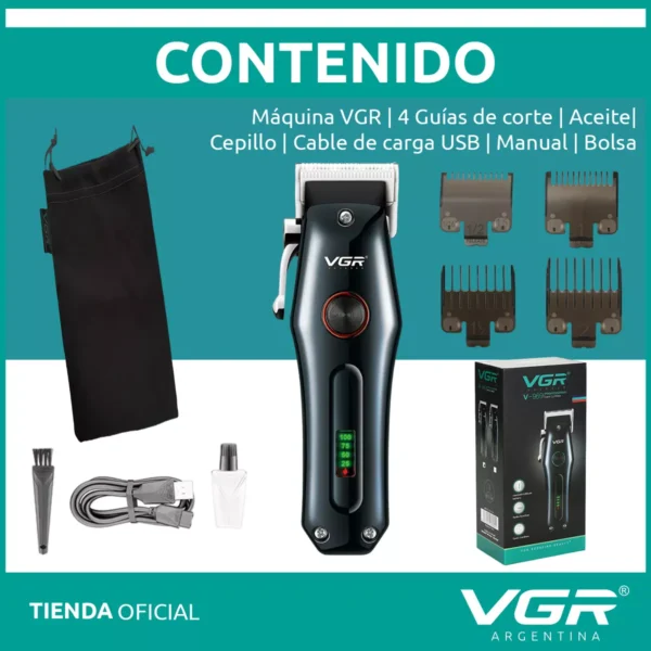 Máquina Cortar Pelo VGR V-969 Inalámbrica Recargable Usb Led Negro y Rojo VGR - Image 8