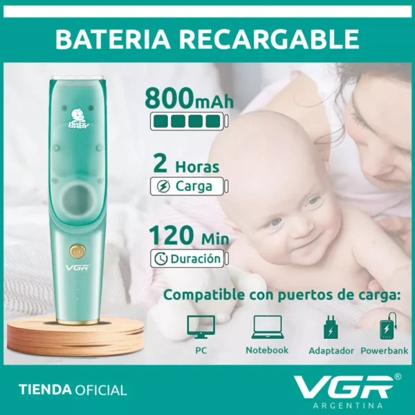 Máquina Cortar Pelo Patillera Niños Bebés Vgr V-151 Cerámica Verde - Image 3