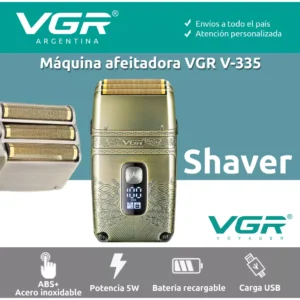 Afeitadora Shaver Vgr V-335 Triple Hoja Inalámbrica Usb Dorado