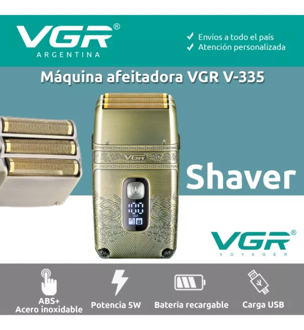 Afeitadora Shaver Vgr V-335 Triple Hoja Inalámbrica Usb Dorado - Image 2