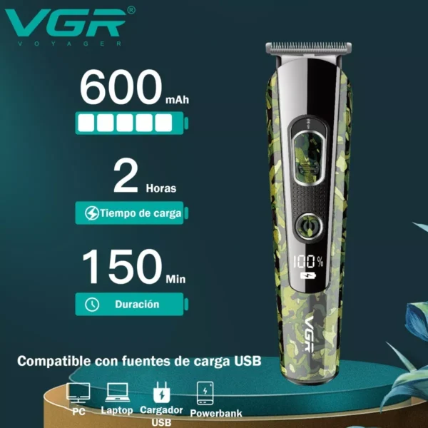 Maquina Corta Pelo Barba Vgr V-271 Dibujos Recargable Usb Camuflada - Image 2