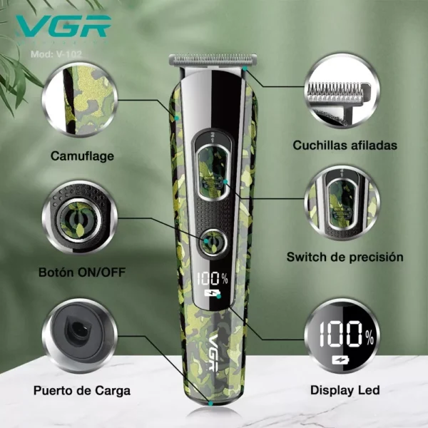 Maquina Corta Pelo Trimmer Vgr V-102 Grooming Kit 5 En 1 Camuflada - Image 4