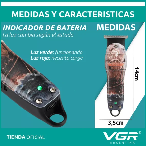 Máquina Cortar Pelo Patillera VGR V-953 Inalámbrica Usb Oceano - Image 7