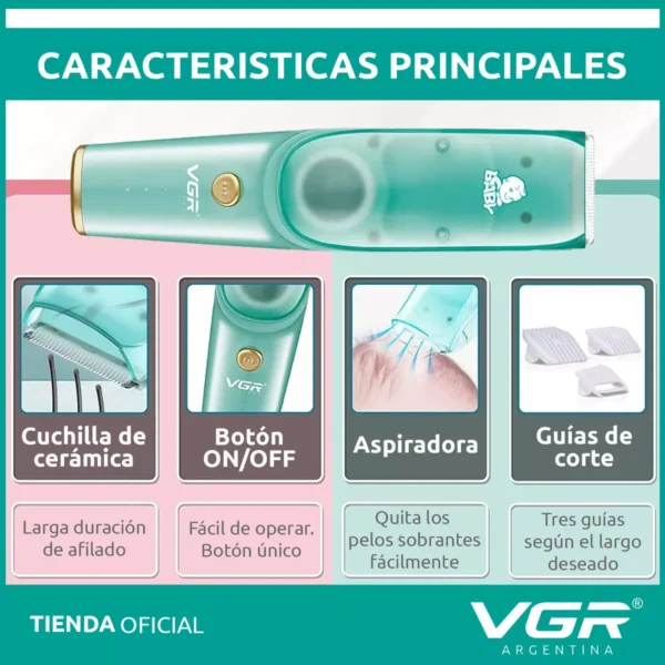 Máquina Cortar Pelo Patillera Niños Bebés Vgr V-151 Cerámica Verde - Image 4