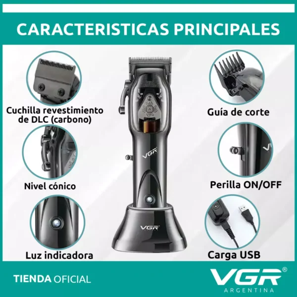 Máquina de Cortar Pelo VGR V-653 Recargable Profesional Usb Negro - Image 4