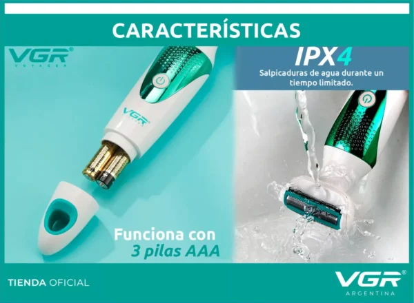 Afeitadora Vgr V-720 Depilado Sin Dolor Cuerpo Cejas Nariz Blanca/Verde - Image 3