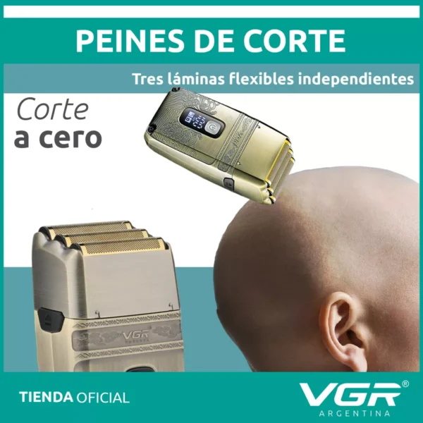 Afeitadora Shaver Vgr V-335 Triple Hoja Inalámbrica Usb Dorado - Image 5