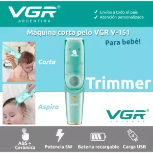 Máquina Cortar Pelo Patillera Niños Bebés Vgr V-151 Cerámica Verde