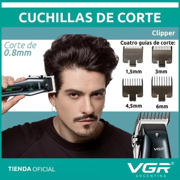 Máquina Cortar Pelo VGR V-969 Inalámbrica Recargable Usb Led Negro y Rojo VGR - Image 5
