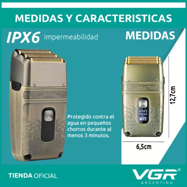 Afeitadora Shaver Vgr V-335 Triple Hoja Inalámbrica Usb Dorado - Image 7