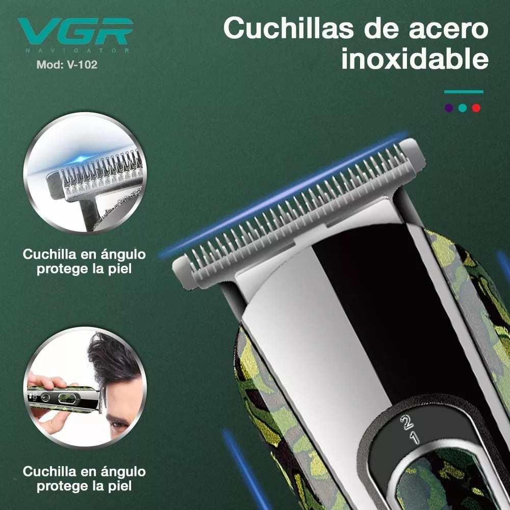 Maquina Corta Pelo Trimmer Vgr V-102 Grooming Kit 5 En 1 Camuflada - Image 6