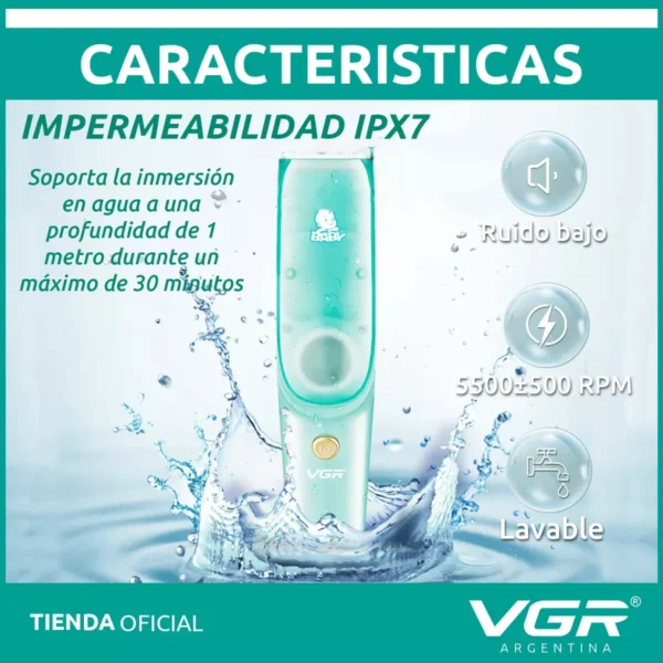 Máquina Cortar Pelo Patillera Niños Bebés Vgr V-151 Cerámica Verde - Image 7