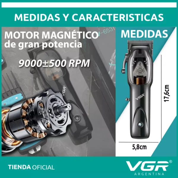 Máquina de Cortar Pelo VGR V-653 Recargable Profesional Usb Negro - Image 7