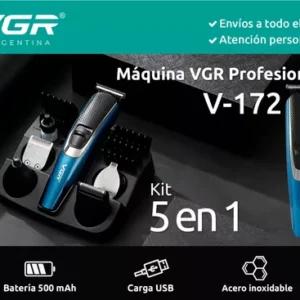 Maquina Corta Pelo Barba Vgr V-172 Grooming Kit 5 En 1 Usb Azul