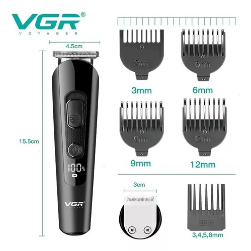 Maquina Corta Pelo Barba Vgr V-175 Grooming 5 En 1 Led Usb Negro - Image 5