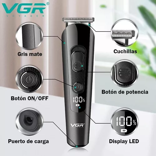 Maquina Corta Pelo Barba Vgr V-175 Grooming 5 En 1 Led Usb Negro - Image 2