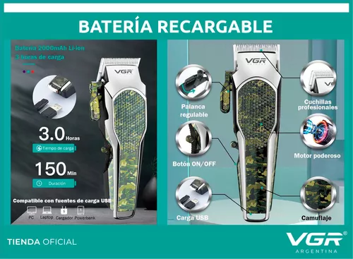Cortadora De Pelo Barba Vgr V-299 Recargable Usb Camuflada - Image 5