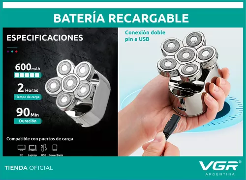 Afeitadora Electrica Shaver Rasuradora Vgr V-395 Recargable Plateado - Image 3