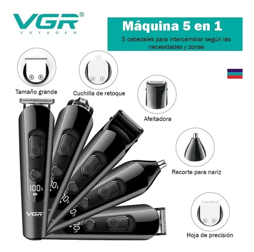 Maquina Corta Pelo Barba Vgr V-175 Grooming 5 En 1 Led Usb Negro - Image 4