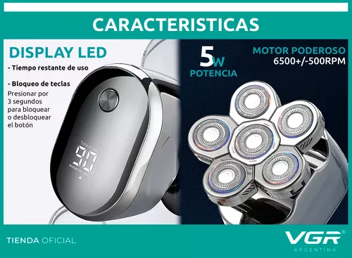 Afeitadora Electrica Shaver Rasuradora Vgr V-395 Recargable Plateado - Image 7